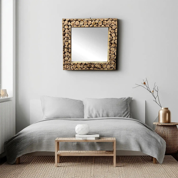 Specchio Marocchino in Legno Naturale Fatto a Mano – Stile Rustico 55x55 cm 2904251002