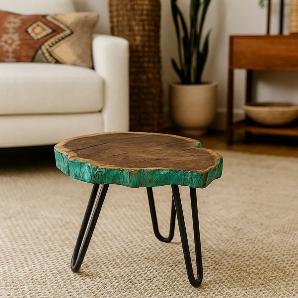 Sgabello per Piante Pieghevole H.30 cm – Supporto Decorativo con Gambe in Ferro a Forcina e Piano in Legno Massello 2506251028