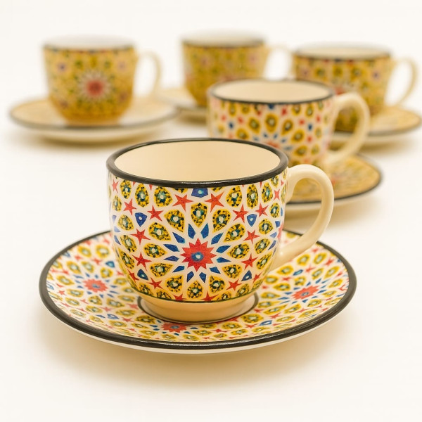 Set Completo di 6 Tazzine da Caffè/Cappuccino in Ceramica Turca Decorata - Artigianato Etnico Raffinato 1308241207