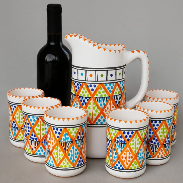 Set aus Krug und Gläsern aus tunesischer Keramik, handbemalt, 1512241100