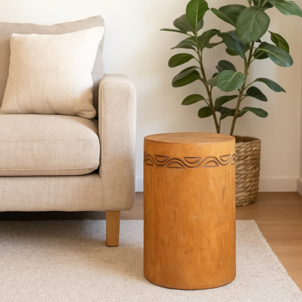 Sgabello Tribale in Legno di Albasia – Naturale Intagliato a Mano (30×30×40 cm) 2506251028