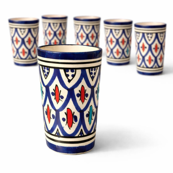 copy of Set 6 Bicchieri Ceramica Marocchina Dipinti a Mano Artigianali Orientali h.11cm Ø7cm Decorazione Casa 1812251200