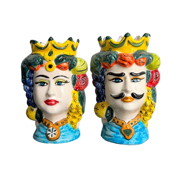 Teste di Moro Ceramica Stile Siciliano Grande 35x20 cm Vaso Artigianale Dipinto Mano Caltagirone Limoni Frutta  2212251600